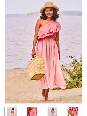April Cornell Pink One Shoulder Ruffle Layered Modal Maxi Dress Size M